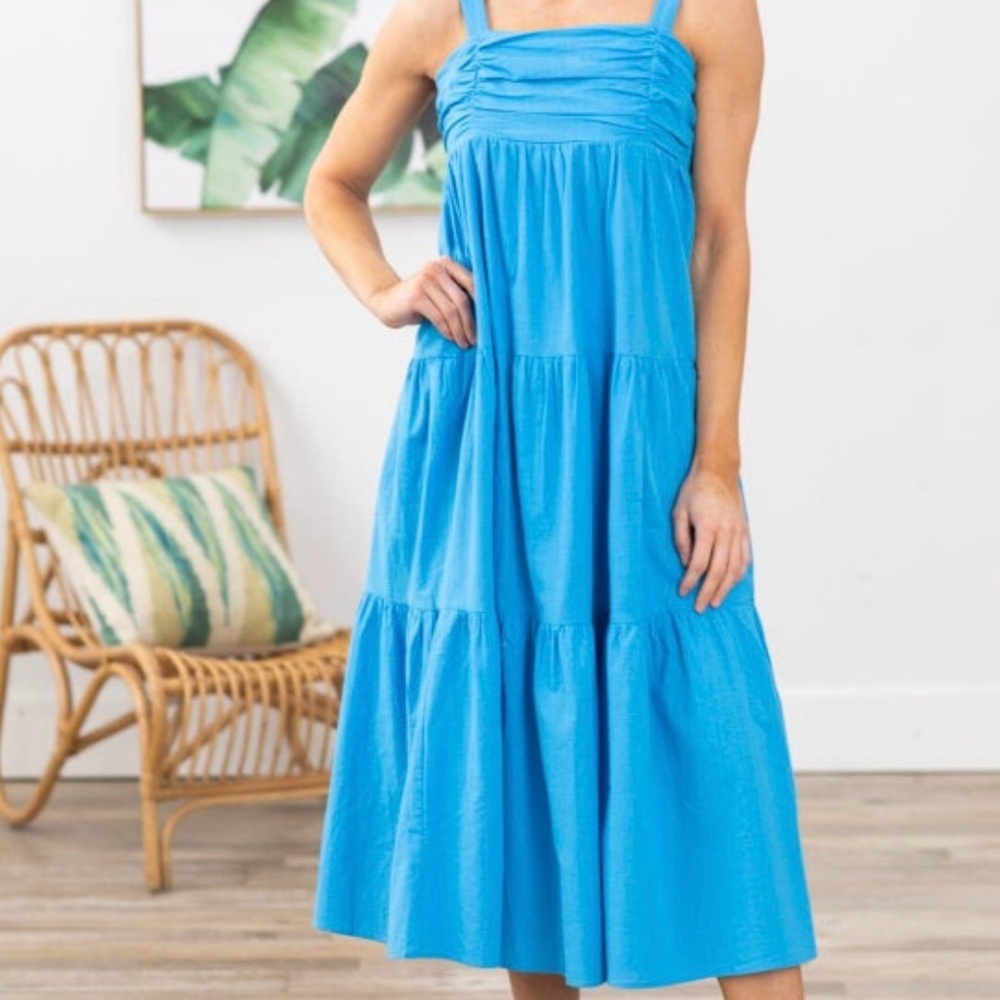 Filly Flair Vibrant Blue Tiered Midi Dress